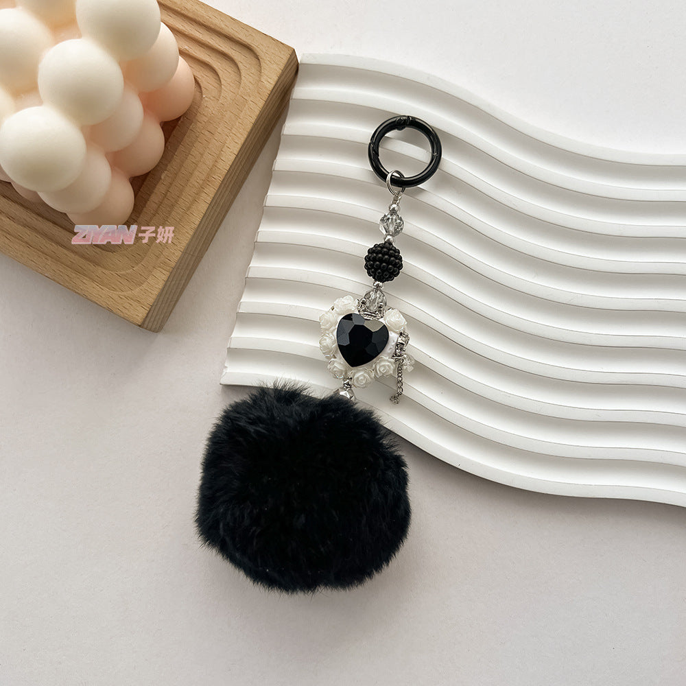 Wholesale Hair Ball Heart-shaped Rose Diamond Ball Keychain